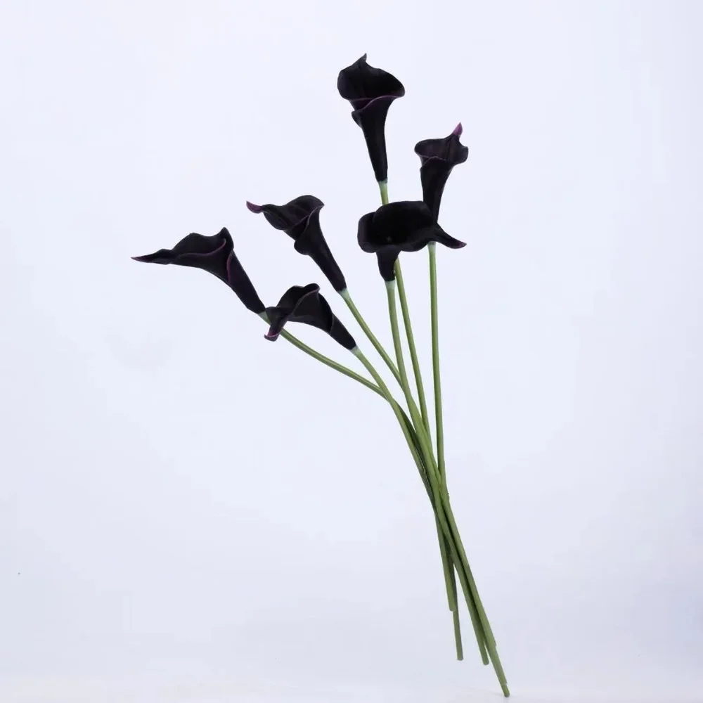 Bundle Of 3 Real Touch Faux Calla Lily Stem –Dark Purple 20.9″ Amoria Bloom